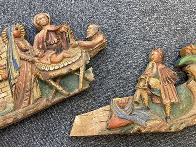 Lot 105 - Carved Panel. A carved wood nativity probably 19th century