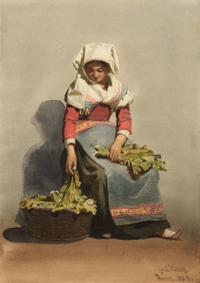 Lot 477 - Haag (Carl, 1820-1915). Peasant girl with a basket of vegetables, 1853