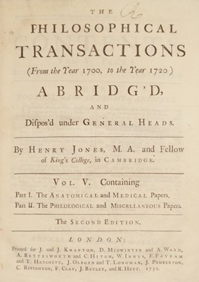 Lot 385 - Philosophical Transactions. Volumes 35 & 47, London: W. Innys, 1729, & C. Davis, 1753