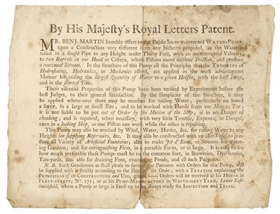 Lot 341 - Water-Pump Broadside. By His Majesty's Royal Letters Patent, [1766?]