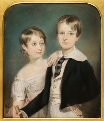 Lot 387 - Hastings (Edward, 1781-1861). Portrait of a young boy and his sister, 1845