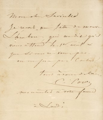 Lot 295 - Corot (Jean-Baptiste-Camile, 1796-1875). Autograph Letter Signed