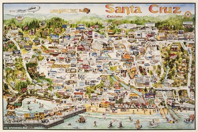 Lot 60 - California. Santa Cruz, 1988, colour photographic pictorial map of Santa Cruz