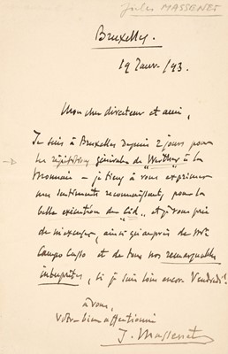 Lot 320 - Massenet (Jules, 1842-1912). Autograph Letter Signed, 'J. Massenet', 1893