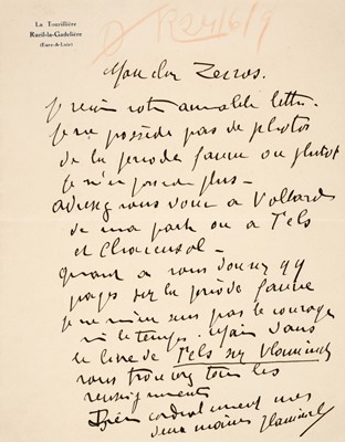 Lot 340 - Vlaminck (Maurice de, 1876-1958). Autograph Letter Signed