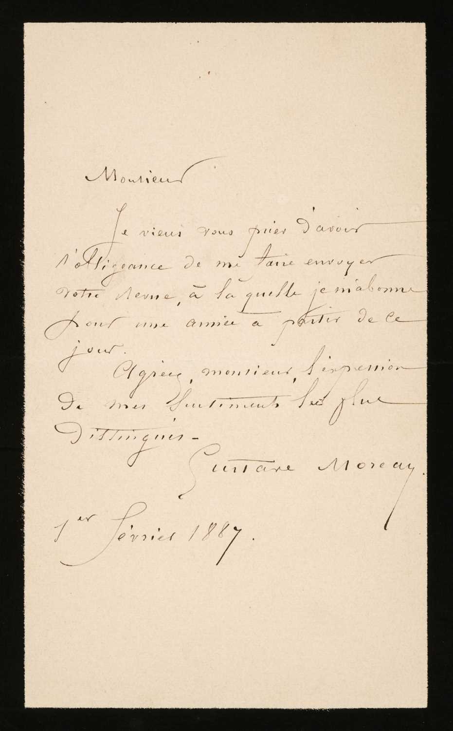 Lot 324 - Moreau (Gustave, 1826-1898). Autograph Letter Signed