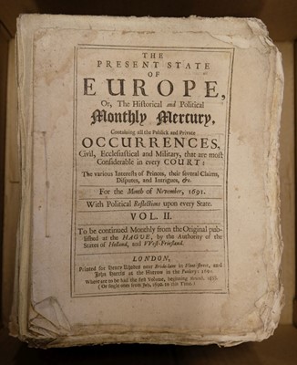 Lot 383 - Monthly Mercury. The Present State of Europe, 44 issues, 1691-1722