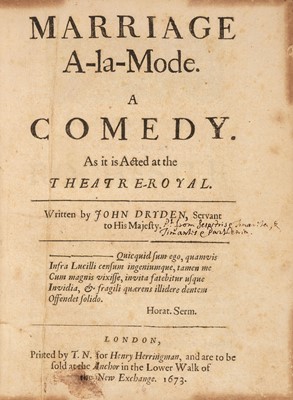 Lot 191 - Dryden (John). Marriage a-la-Mode. A Comedy. As it is Acted at the Theatre-Royal