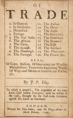 Lot 386 - Pollexfen (John). Of Trade ..., 1700, and one other