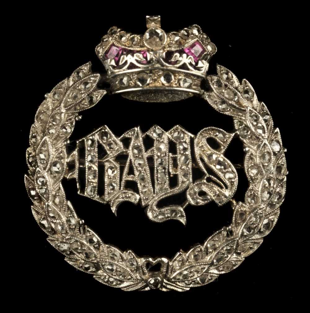 Lot 92 - Regimental Brooch. A Victorian diamond and gold brooch of the Queen’s Bays