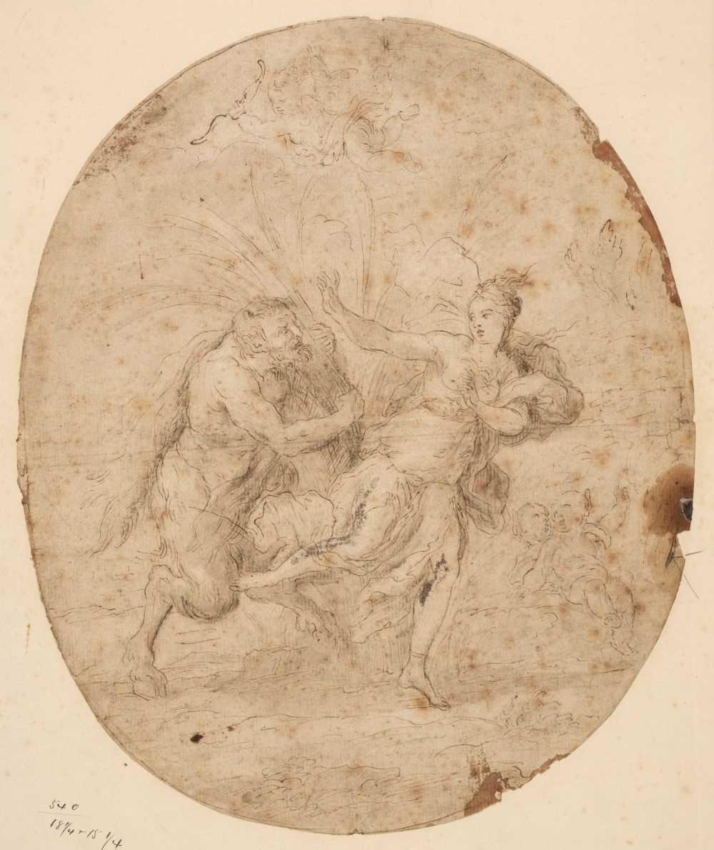 Lot 329 - Roman School. Nymph chased by a Satyr, early 17th century, pen and brown ink