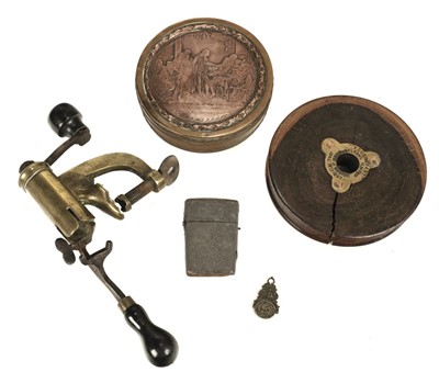 Lot 122 - Mixed Collectables. HMS Foudroyant relic, gun cartridge tool and other items