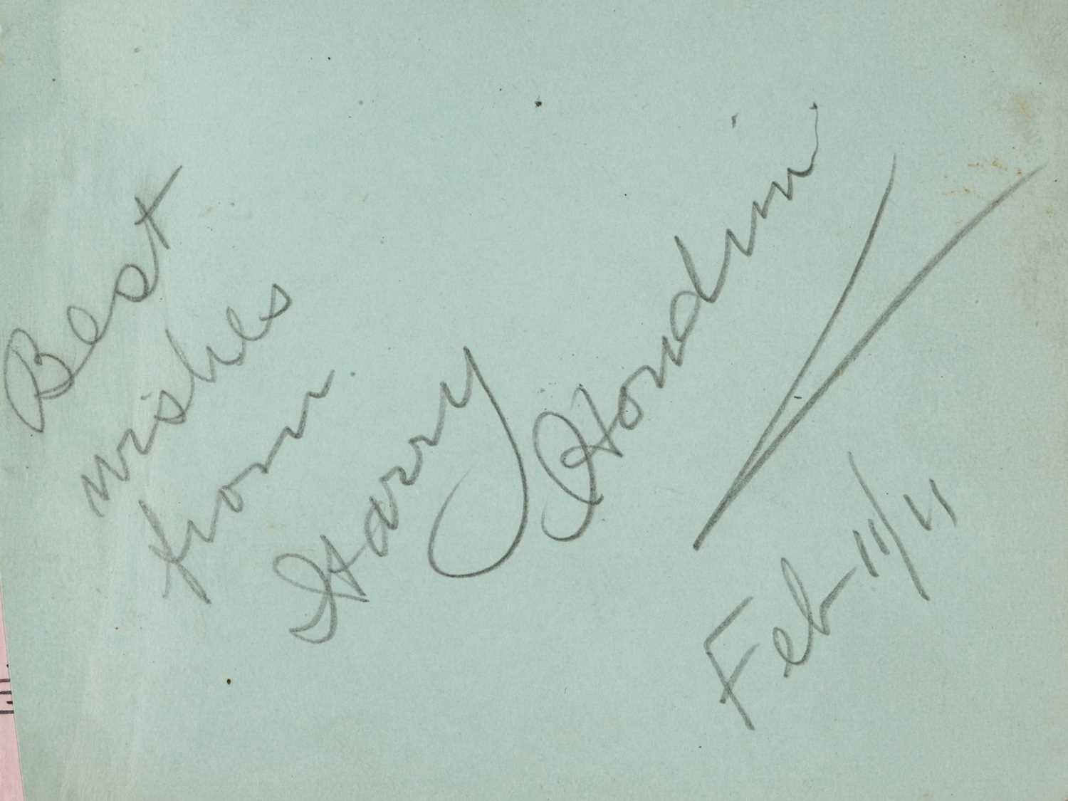 Lot 312 - Houdini (Harry, 1874-1926). Autograph sentiment signed, 1911