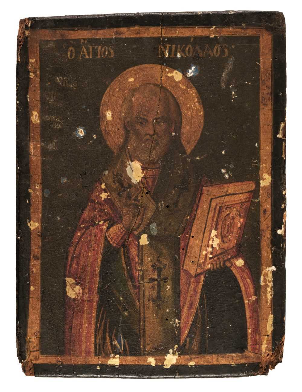 Lot 424 - Greek Icon. Saint Nicholas, circa 1900, with World War I provenance