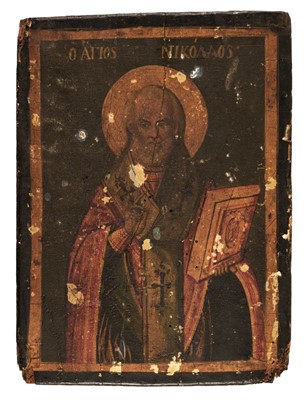 Lot 424 - Greek Icon. Saint Nicholas, circa 1900, with World War I provenance
