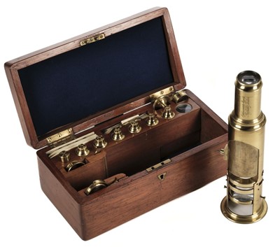 Lot 119 - Microscope. Victorian brass microscope, J.P. Cutts & Sons