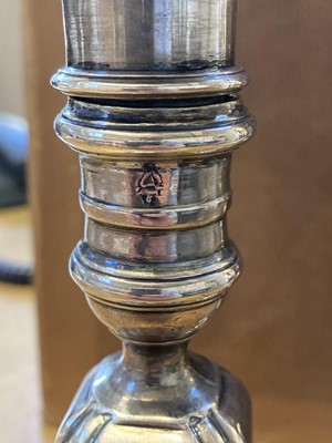 Lot 19 - Candlesticks. A pair of 18th century silver candlesticks