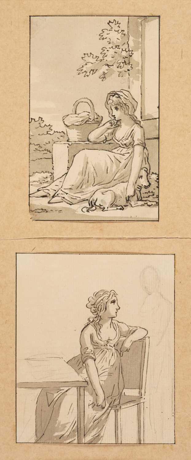 Lot 306 - Andriessen (Anthonie, 1746-1813). Girl resting with her dog and basket by a building