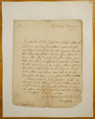 Lot 291 - Canadiana. An autograph letter signed, 'Nottingham', by Daniel Finch