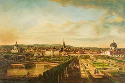 Lot 427 - Continental School. Panoramic view of Vienna, with the Belvedere, 19th century, oil on canvas