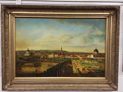 Lot 427 - Continental School. Panoramic view of Vienna, with the Belvedere, 19th century, oil on canvas