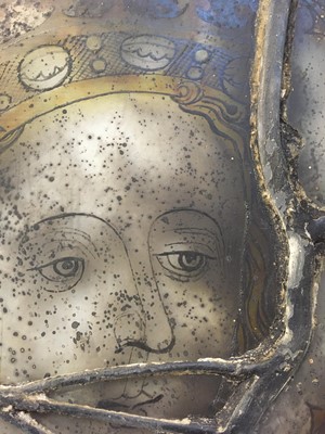 Lot 133 - Stained glass. Female head with crown & halo, probably early 16th century?