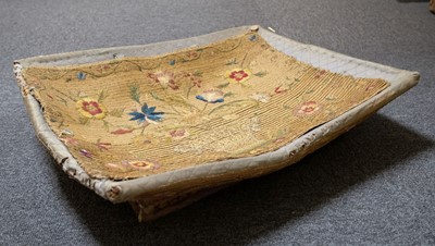 Lot 243 - Embroidered basket. A straw-work layette tray, probably English, mid 18th century
