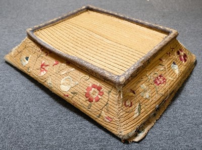 Lot 236 - Embroidered basket. A straw-work layette tray, probably English, mid 18th century