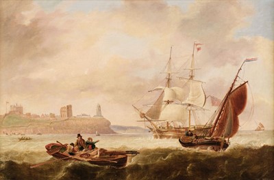 Lot 433 - English School. Shipping outside a harbour, circa 1850, oil on canvas