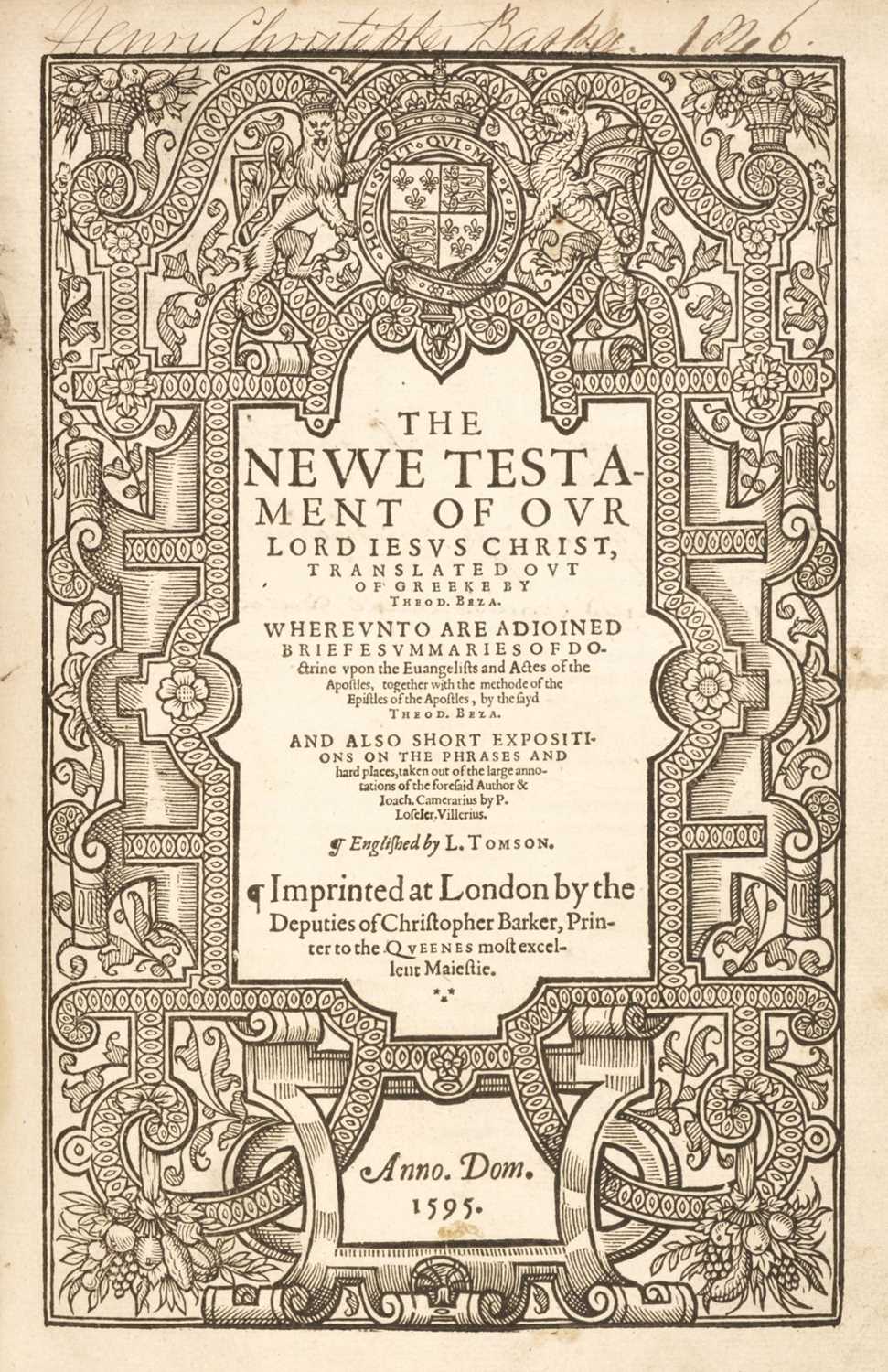 Lot 81 - Bible [English]. [The Bible ... the Holy Scriptures, London: deputies of Christopher Barker, 1595]