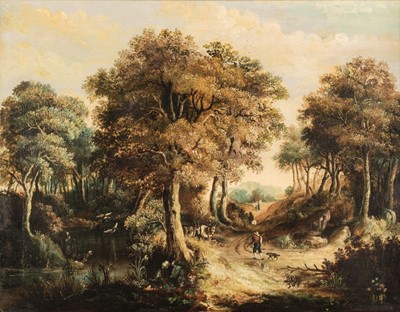 Lot 431 - English School. Landscape with traveller and dog, late 18th/early 19th century