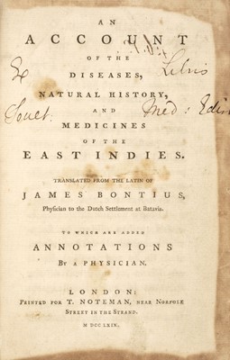 Lot 146 - Bondt (Jakob de). An Account of the Diseases