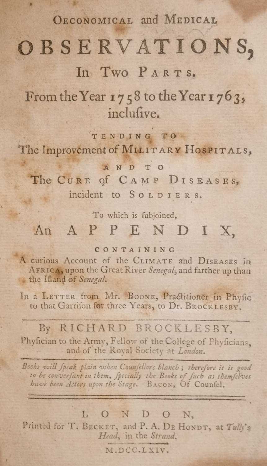 Lot 142 - Brocklesby (Richard). Oeonomical and Medical Observations