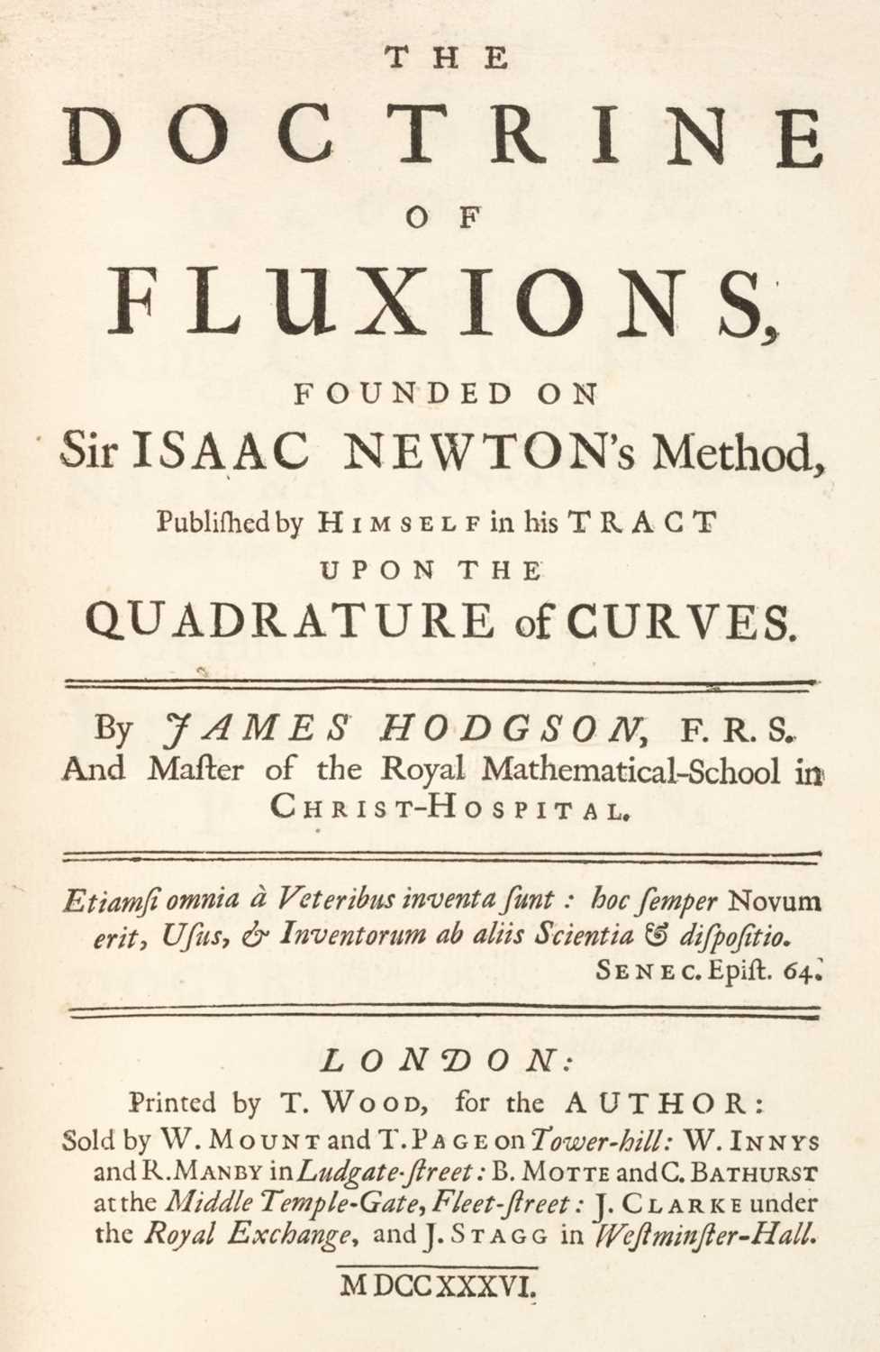 Lot 132 - Hodgson (James). The Doctrine of Fluxions, 1736