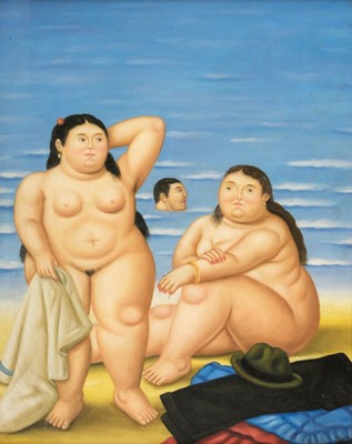 Lot 665 - After Fernando Botero (b 1932). Nudes on the Beach