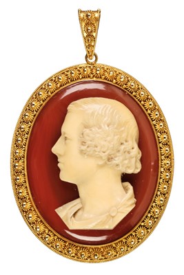 Lot 394 - Ivory Cameo Portrait.  Sir John Everett Millais (1829-1896)