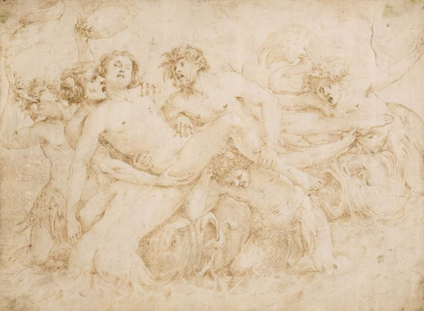 Lot 322 - Italian School. Group of six tritons and two sea monsters bearing a drowned male figure