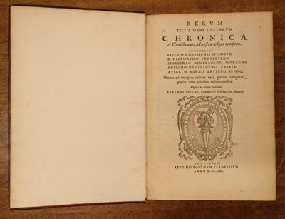 Lot 85 - Miraeus (Aubertus). Rerum toto orbe gestarum chronica, 1st edition, 1608, ex libris J. A. de Thou