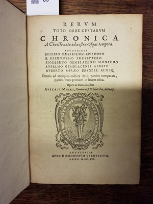 Lot 85 - Miraeus (Aubertus). Rerum toto orbe gestarum chronica, 1st edition, 1608, ex libris J. A. de Thou