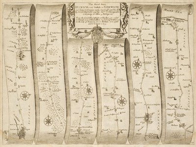 Lot 377 - Ogilby (John). The Road from Ipswich com Suffolk to Norwich and thence to Cromer, 1675