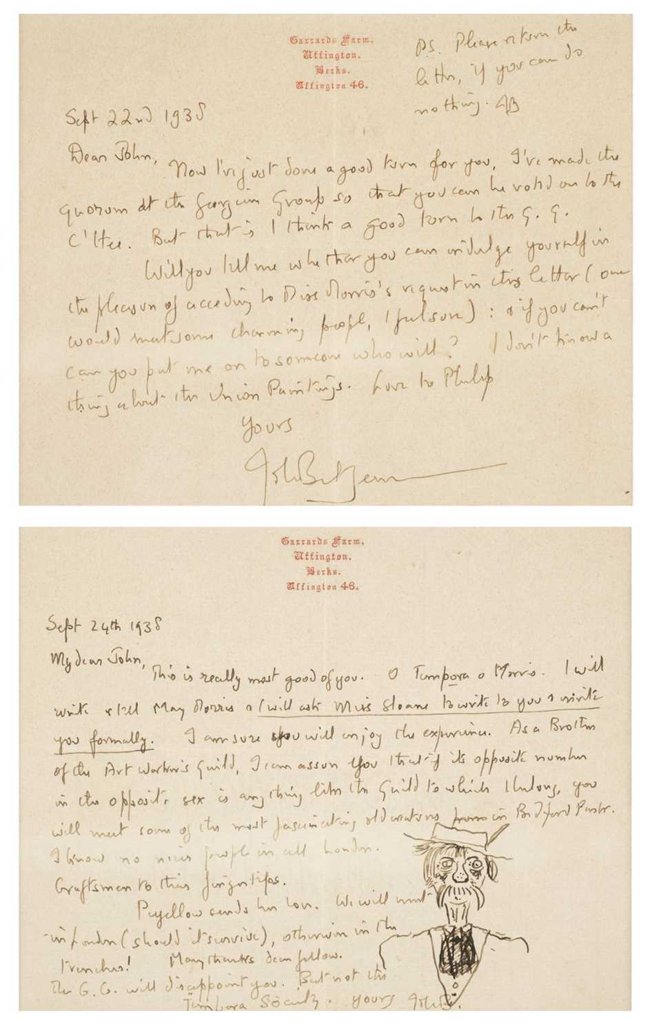 Lot 518 - Betjeman (John). Two autograph letters signed, 1938, with an original caricature