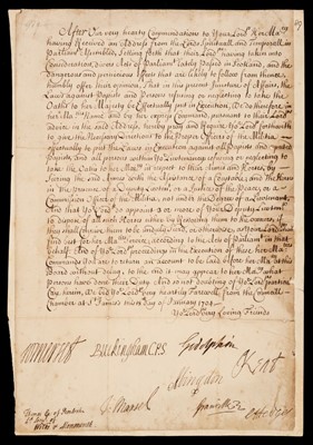 Lot 232 - Anne (Queen of Great Britain). Privy Council Order regarding Scottish Oath of Allegiance, 1704