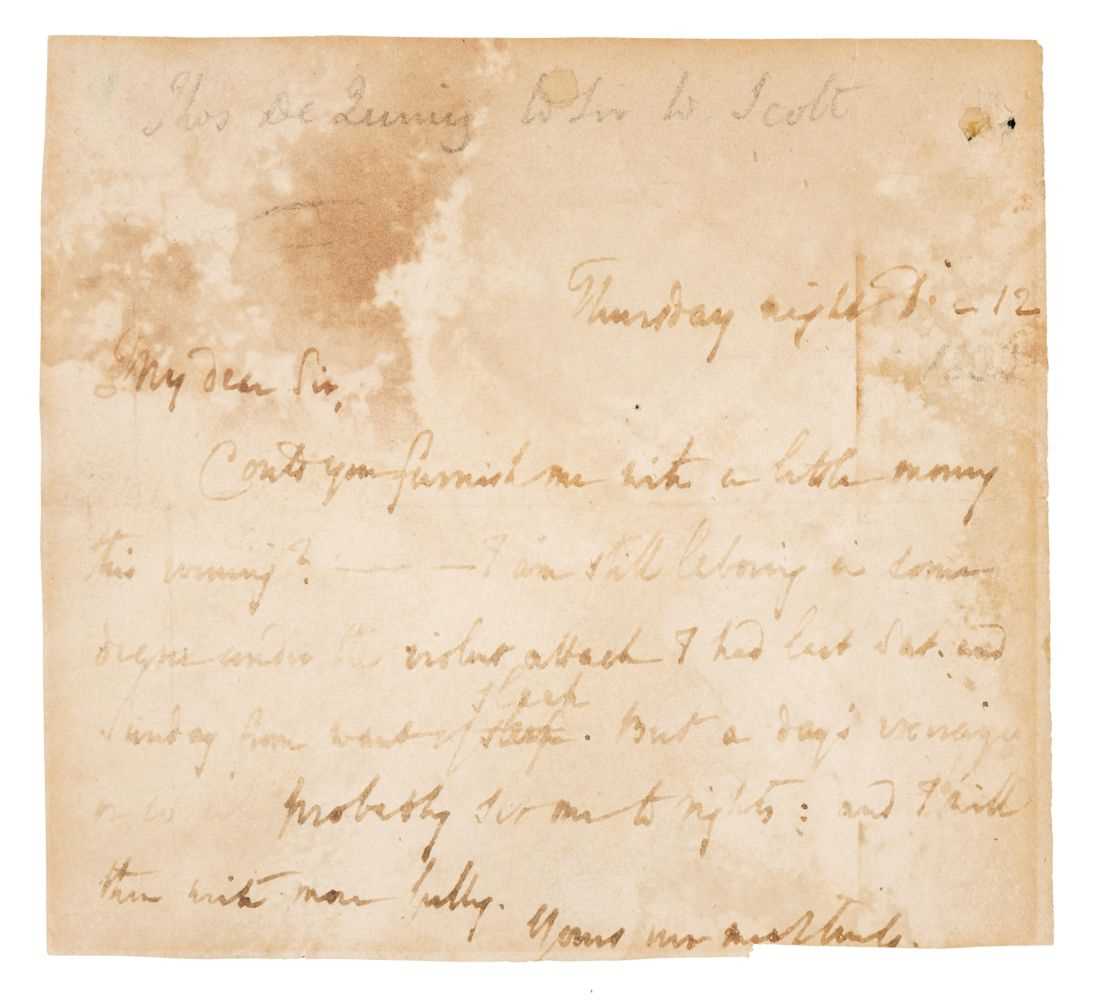 Lot 198 - De Quincey (Thomas, 1789-1859). Autograph letter, c.1835