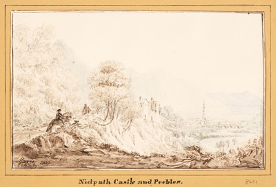 Lot 239 - Sotheby (Maria E). Neidpath Castle, 1829, watercolour and others