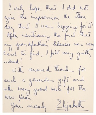 Lot 206 - Elizabeth II (1926-). Autograph Letter Signed, 1951
