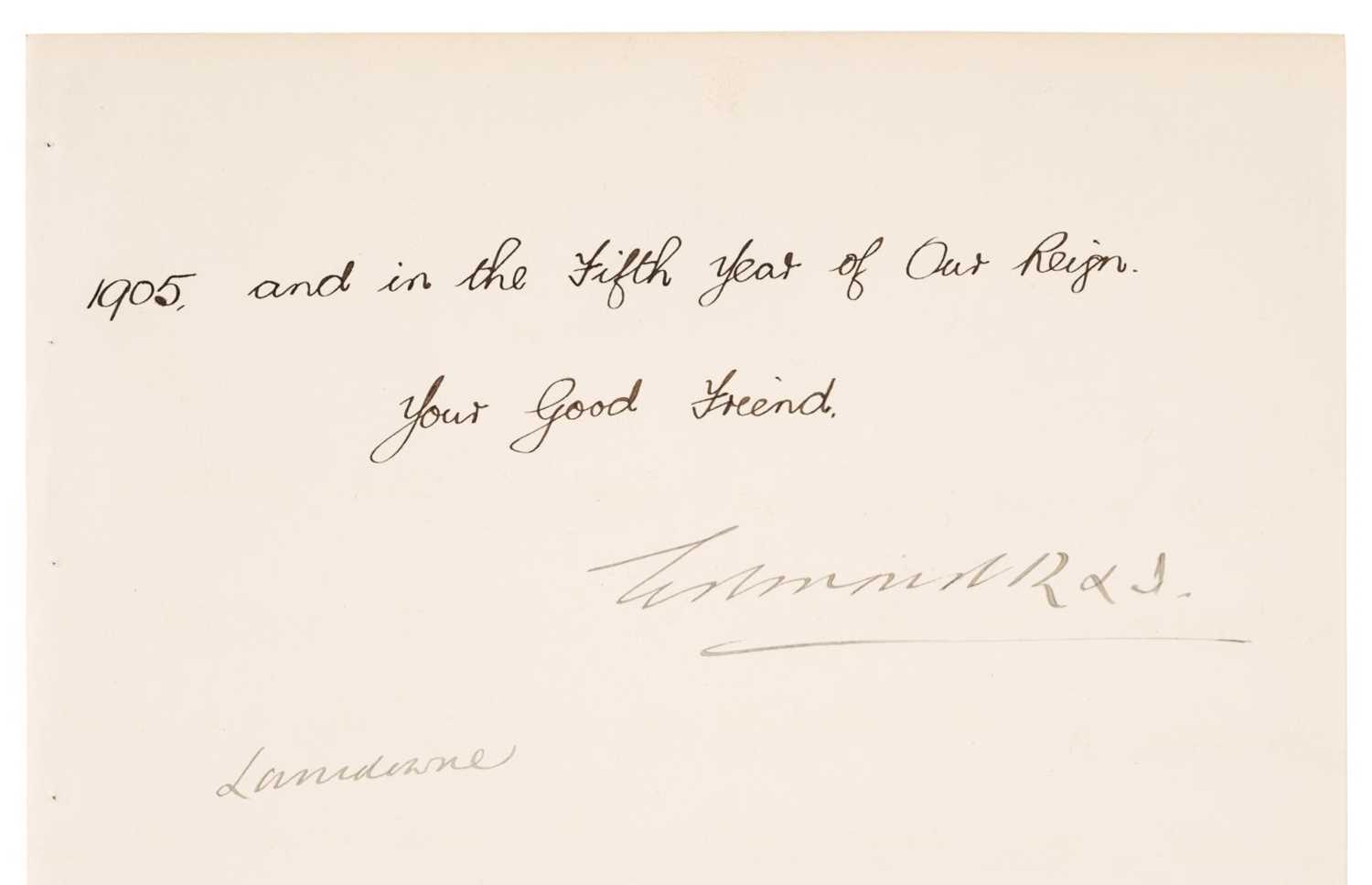 Lot 202 - Edward VII (1841-1910). Letter Signed, 1905