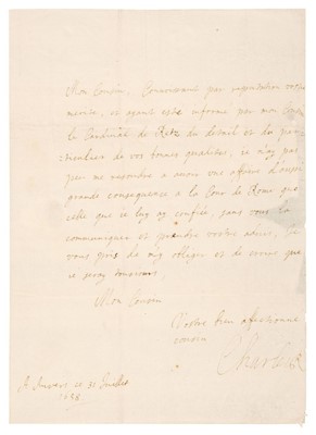 Lot 194 - Charles II (1630-1685). Autograph letter signed, 1658