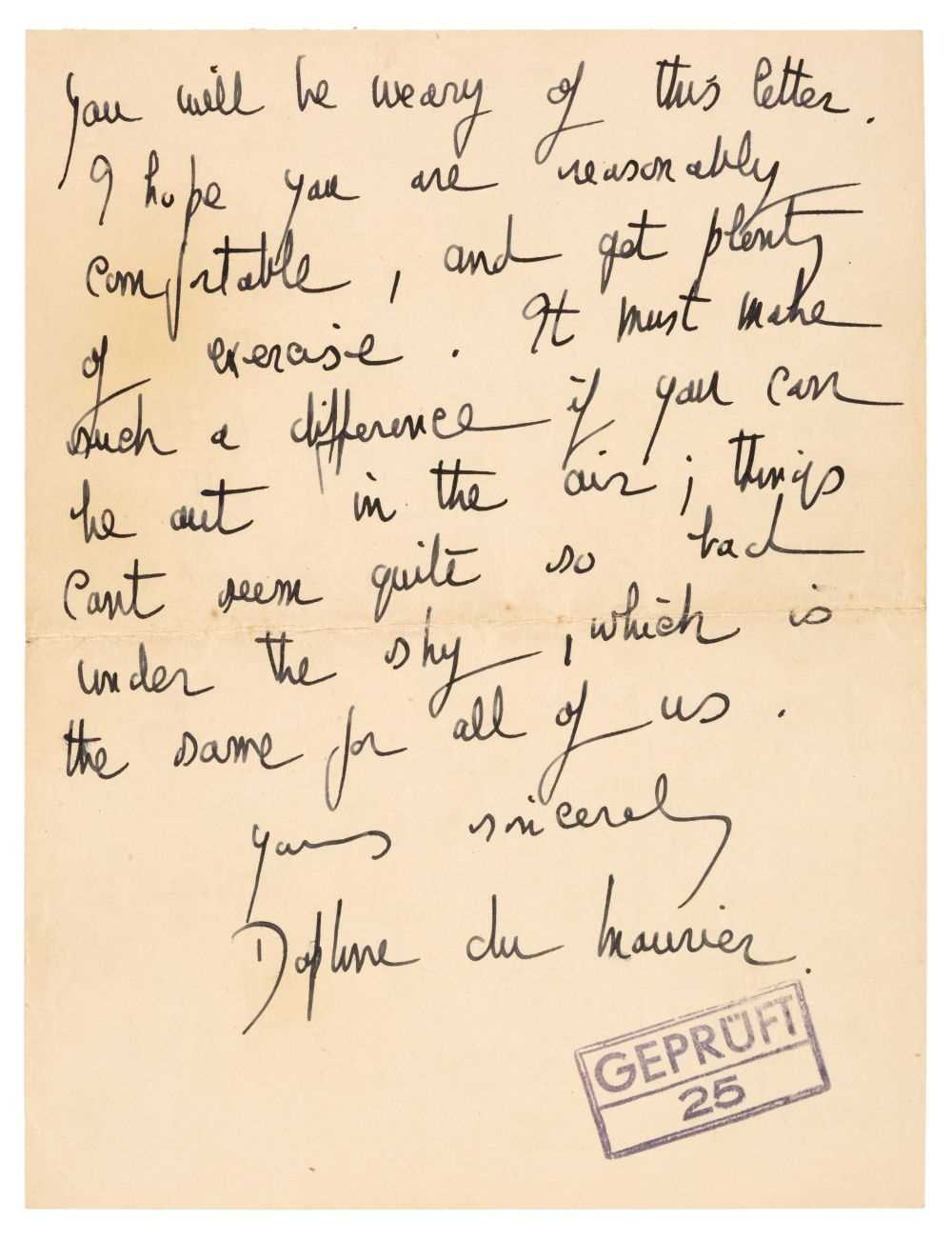 Lot 200 - Du Maurier (Daphne, 1907-1989). Autograph letter signed, 1942