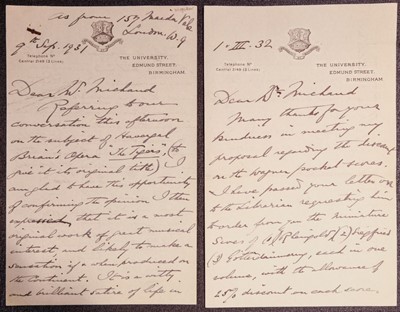 Lot 189 - Bantock (Granville Ransom, 1868-1946). Three autograph letters, 1931-32