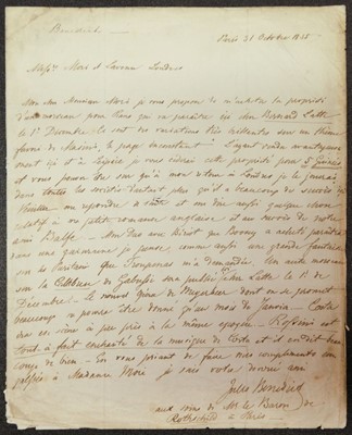 Lot 190 - Benedict (Julius, 1804-1885). Autograph letter signed, 1835